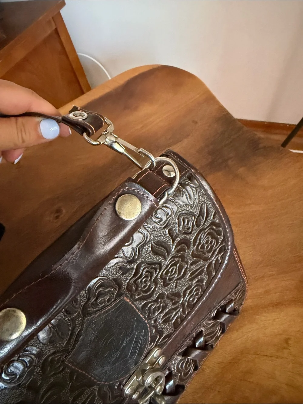 Dina Jordan Vintage Rose Tooled Leather Handbag